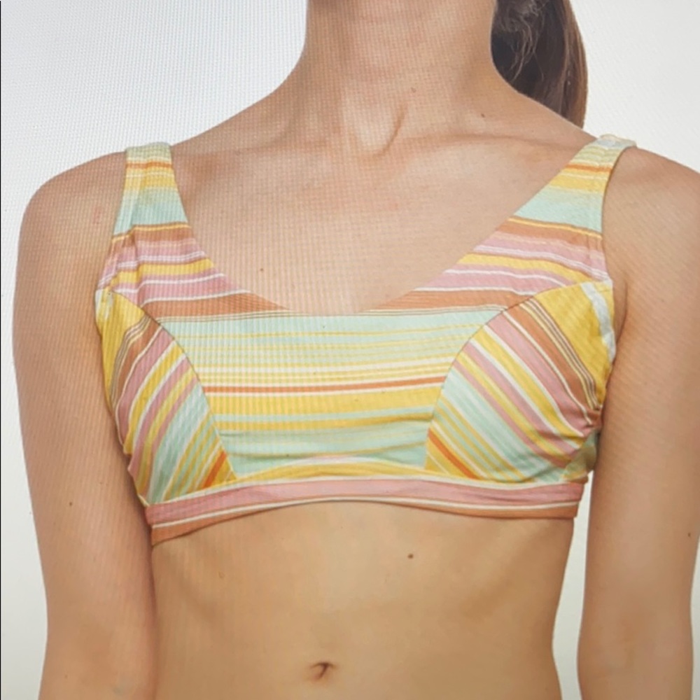 prAna ABELLA TOP 34D Small Women's Bikini Top Yellow Stripes New